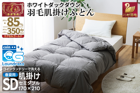 [春夏用]洗える! 羽毛 肌掛け布団 セミダブル ホワイトダックダウン 85% (無地 グレー) 羽毛布団 布団 ふとん 肌掛け 掛け布団 寝具 夏用 日本製 国産 抗菌防臭 無地 コインランドリー [川村 山梨県 韮崎市 20745099]