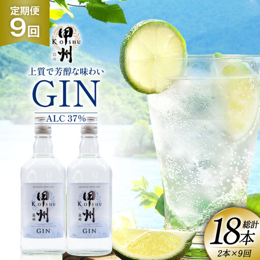 【定期便9回】甲州韮崎 ジン 700ml×2本  ハイボール スピリッツ 蒸留酒 国産 カクテル JIN ソーダ割り アルコール 37％ ボタニカル GIN ライム｜ [株式会社マツムラ酒販 山梨県 韮崎市 20744984]