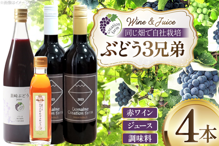 ぶどう 赤ワイン 樽熟成 赤ワイン ステンレスタンク熟成 ブドウジュース ロワイヤルヴェルジュ 750ml × 2本 720ml × 1本 190ml × 1本 ( 4本 セット ) [Creation farm 山梨県 韮崎市 20745311]