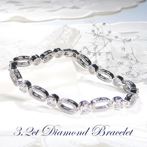 ブレスレット プラチナ PT900 ダイヤモンド 3.2ct ラウンド エリプス ダイヤブレスレット ゴージャス 丸 楕円 ダイヤモンドブレス 豪華 レディース[f293-d-pt] AL