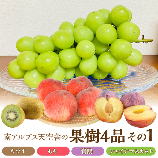 南アルプス天空舎の果樹4品その1(キウイ,もも,貴陽,シャインマスカット) AL