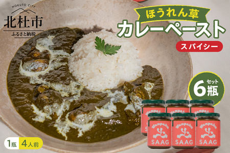 スパイシーほうれん草カレーペースト6瓶セット カレー ペースト 24人前 スパイシーほうれん草 6個 保存着色料 無使用 瓶詰 持ち運び アウトドア 仕送りギフト 山梨県 北杜市