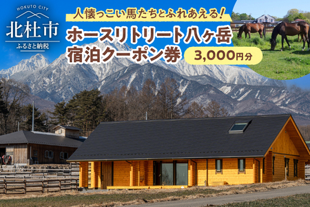 ホースリトリート八ヶ岳 宿泊クーポン 3,000円分 宿泊 クーポン券 宿泊券 養老牧場 体験 自然 山梨県 北杜市 八ヶ岳