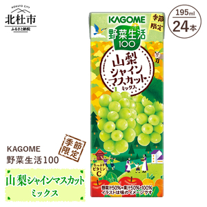 カゴメ 野菜生活100 山梨シャインマスカットミックス 195ml 紙パック 24本入 野菜ジュース 果実 mix 季節限定 砂糖不使用 ビタミンC 健康志向 KAGOME 飲料 山梨県 北杜市