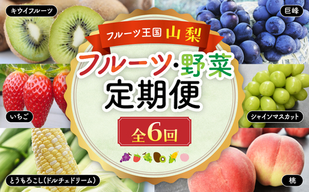 ☆先行予約☆2025年 配送地域限定 旬野菜 フルーツ 6回 定期便 [先行予約 先行 野菜 朝採れ フルーツ いちご トウモロコシ とうもろこし ドルチェドリーム 桃 もも 巨峰 シャインマスカット シャイン キウイ ヘイワード 6回 新鮮 人気 山梨県 山梨 甲斐市 甲斐 ギフト 贈答 ]AD-309