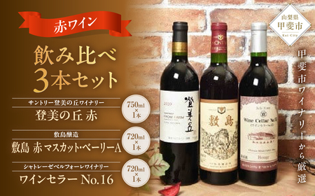 [甲斐市のワイナリーから3本厳選!]赤ワイン飲み比べ3本セット Presents by Katerial [山梨 ワイン 赤ワイン 甘口 辛口 飲み比べ 山梨県 甲斐市 AD-26]