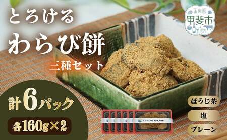 口の中でとろける! 究極のわらび餅 三種セット(プレーン味・ほうじ茶味・塩味)160g×各2パック 計6パック わらび餅 和菓子 山梨県 甲斐市 CT-2