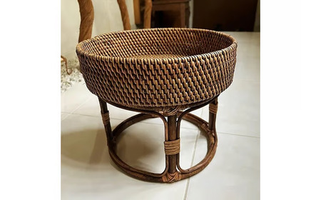 バリ島のラタンバスケットサイドテーブル(30cm 高坏型) 山梨県 甲斐市