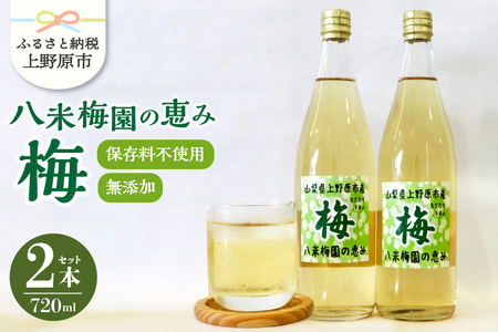 ＼＼先行予約／／八米梅園の恵み720ml×2本 梅ジュース 無添加 自然栽培 八米梅園 国産 保存料不使用 梅果汁入り 飲料 梅ドリンク 美味しい 瓶 夏ギフト 贈り物 お取り寄せ 山梨県産 上野原市