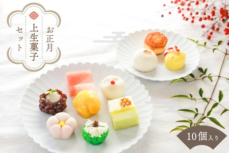 お正月 和菓子[迎春 上生菓子]10個入り 和スイーツ 皇室献上 生菓子 ギフト お歳暮 お取り寄せ 高級 上品 羊羹 練り切り 饅頭 鹿の子 初詣 干支 お年賀(VYD)B-941