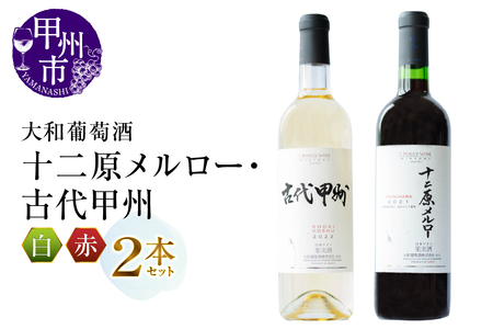 大和葡萄酒が贈る『十二原メルロー』『古代甲州』赤白ワイン2本セット(MG)B16-651