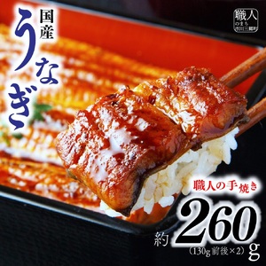 [中央市共通返礼品]国産うなぎ 職人手焼き蒲焼2尾(約260g) [5839-1508]