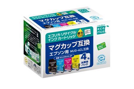 エコリカ【エプソン用】 MUG-4CL互換リサイクルインク 4色パック（型番：ECI-EMUG-4P） epson リサイクル インク 互換インク カートリッジ インクカートリッジ カラー オフィス用品 プリンター インク 山梨県 富士川町