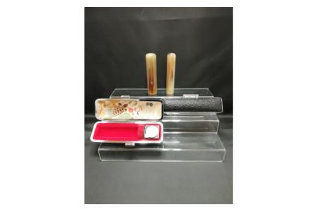 E451天然オランダ水牛印鑑 2本セット女性向け(15.0mm×60.0mm・12.0mm×60.0mm)牛モミケース・別珍ケース付き