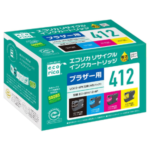 エコリカ【ブラザー用】LC412-4PK 互換リサイクルインク（型番：ECI-BR412-4P）　ブラザー リサイクル インク 互換インク カートリッジ インクカートリッジ カラー オフィス用品 プリンター インク 山梨県 富士川町