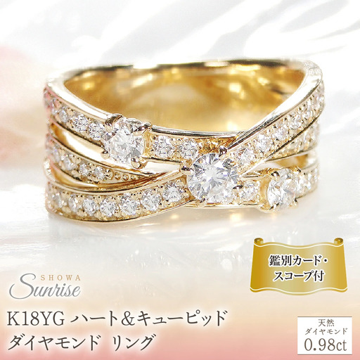 K18YG ハート&キューピッド ダイヤモンド リング [0.98ct]鑑別カード・スコープ付 CSR00363-18Y  