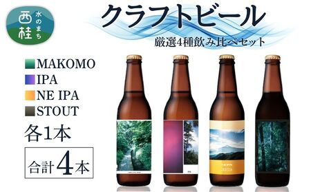 厳選 クラフトビール 4種 セット NEIPA IPA スタウト MAKOMO 各1本 合計4本 / 瓶ビール ビール 地ビール エール 詰め合わせ 飲み比べ 家飲み おすすめ 人気 天然水 ギフト 贈り物 父の日 お歳暮 送料無料[n0656_tpm]