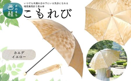 高級織物傘[婦人折りたたみ傘] こもれび 晴雨兼用傘 カエデ イエロー レディース 槇田ブランド 葉 リーフ ナチュラル / 雨具 雨傘 日傘 軽量 親骨50cm UVカット 遮光 8本骨 手開き UV加工 送料無料 山梨県 日本製 槇田商店[n0661-05_mak]