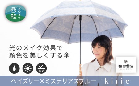 高級織物傘[婦人長傘]青系・繊細さあふれる爽やかな晴雨兼用傘