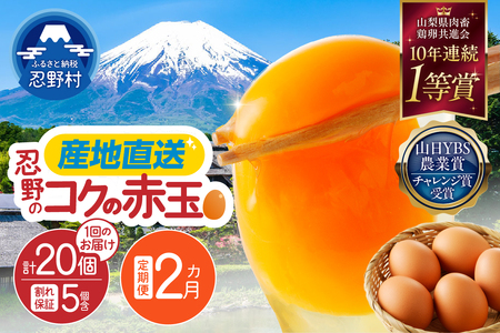 [2ヶ月定期便]富士山の麓で育った産地直送 "忍野の卵"※卵15個+割れ保証5個 計40個