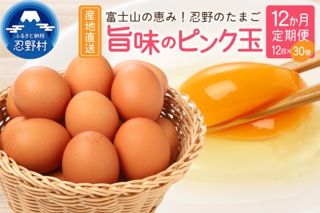 【12か月定期便】”忍野の卵”旨味のピンク玉（30個入り）