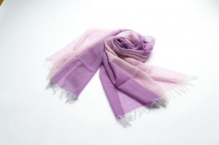 富士桜工房ウールガーゼストール「KASANE」紅藤色（ピンク×パープル）無縫製 二重織