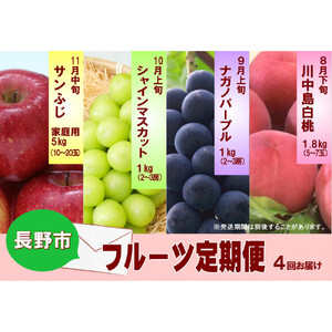 長野市産 [先行予約]フルーツ定期便(川中島白桃・ナガノパープル・シャインマスカット・サンふじ) 長野市