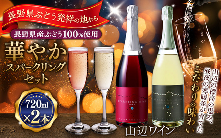 [華やかスパークリングセット]山辺ワインセット720ml×2本(スパークリング山葡萄×スパークリングサンセミヨン)