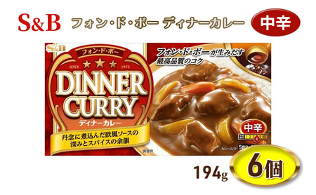 S&B フォンドボー ディナーカレー 中辛 194g 6個 セット 詰め合わせ エスビー食品 エスビー カレー カレー粉 カレールー カレールウ 信州 長野 長野県 上田市