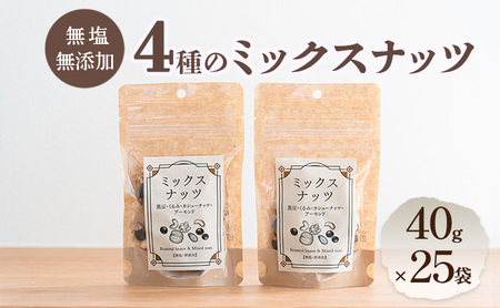 ミックスナッツ 4種 無塩 無添加 45g×25袋 アーモンド くるみ 丹波黒豆 カシューナッツ 小分け 小袋 ナッツ 胡桃 クルミ 黒豆 黒大豆 おつまみ つまみ お菓子 菓子 おやつ 長野 長野県 上田市