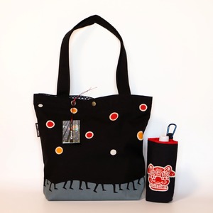 獅子舞 トートバック ( 11号 帆布 生地 黒色 ) ペットボトル ホルダー 付き 