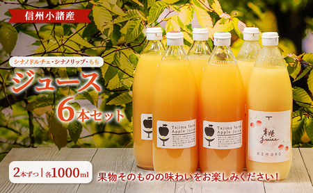 信州小諸産 ジュース6本セット(シナノドルチェ・シナノリップ・もも 各1000ml×2本ずつ)ストレートジュース 小諸市 ギフト