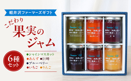 こだわり果実のジャム6種セット シャインマスカット・あんず・巨峰・ブルーベリー・いちご・りんご 140g×各1本ずつ [軽井沢ファーマーズギフト] 小諸市 グルメ お取り寄せ ギフト 贈答用