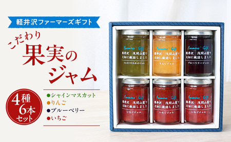 こだわり果実のジャム4種6本セット シャインマスカット・りんご・ブルーベリー・いちご 140g×各1本ずつ [軽井沢ファーマーズギフト] 小諸市 グルメ お取り寄せ ギフト 贈答用
