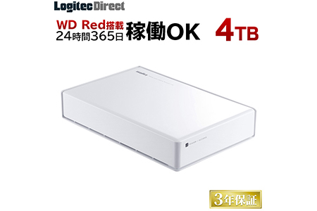 【AK-29】WD Red搭載 USB3.1(Gen1) / USB3.0/2.0 外付けハードディスク（HDD） 4TB ホワイト 【LHD-ENA040U3WRH】