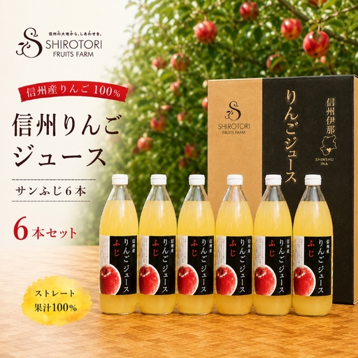 信州 りんごジュース サンふじ 6本セット [012-77]