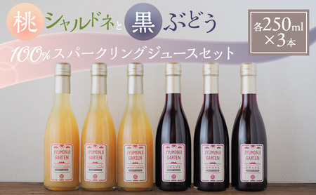 桃シャルドネと黒ぶどう 100%スパークリングジュースセット(各250ml×3本)