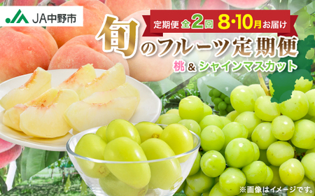 【発送月固定定期便】中野市の糖度13度保証の桃2.1kg以上とシャインマスカット2房1kg以上全2回【配送不可地域：離島】【4060200】