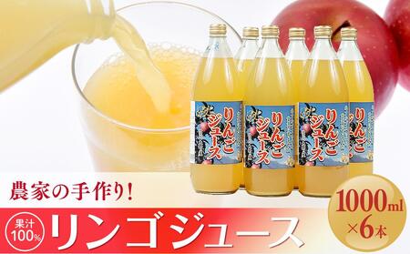 農家の手作り!果汁100%リンゴジュース(1000ml×6本)