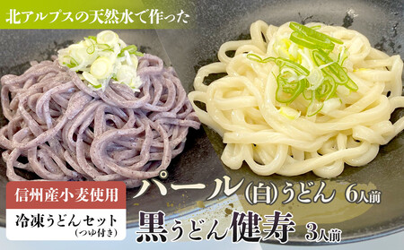 信州産小麦使用 冷凍うどんセット(つゆ付き) パール(白)うどん6人前 黒うどん健寿3人前セット