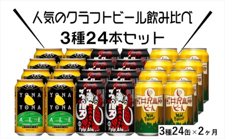 [定期便2ヶ月]よなよなエールと軽井沢高原ビールのクラフトビール飲み比べセット 3種24本