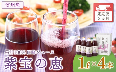[3か月定期便]信州産 巨峰ジュース 「紫宝の恵」 ストレート果汁100% (1L×4本) | 巨峰ジュース