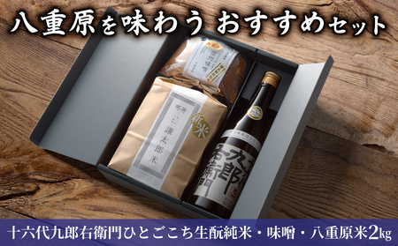 [ギフト限定]八重原を味わう、おすすめセット。[十六代九郎右衛門ひとごこち生酛純米・味噌500g・八重原米2kg]|お中元 お歳暮 ギフト プレゼント