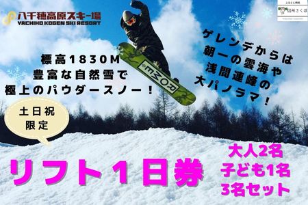 八千穂高原スキー場　土日祝日限定　（大人2名・子ども1名）3名セット リフト１日券〔AD-09〕