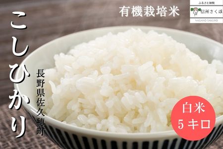 令和5年産 信州産 こだわり有機栽培米 こしひかり 白米 5kg〔MA-05〕