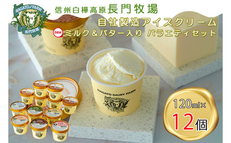 長門牧場アイスクリーム12個プレミアムセットCA-2 プレミアムフレーバー「ミルク&バター」+6種のフレーバー詰め合わせ(バニラ、チョコレート、抹茶、ヨーグルト、いちご、あんず) 人気スイーツ 濃厚ミルク 直送 牛乳 生乳 国産 夏ギフト 長野県 贈答品 お土産 お中元 お歳暮 クリスマス