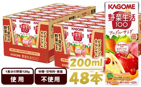 カゴメ 野菜生活100 アップルサラダ 200ml 紙パック 48本 野菜ジュｰス 果実ミックスジュｰス 果汁飲料 砂糖不使用 1食分の野菜 カルシウム にんじん 飲料類 ドリンク 野菜ドリンク 長期保存 備蓄