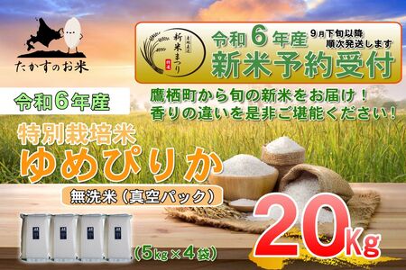 [新米予約][ 令和6年産 ] ゆめぴりか ( 無洗米 ) 特Aランク 北海道 米 を代表する人気の品種 真空パック 5kg×4袋 20kg 北海道 鷹栖町 たかすのお米 コメ こめ ご飯 白米 お米 ゆめぴりか コメ 無洗米 