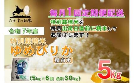 [6回定期便]ゆめぴりか (精白米) 5kg×6回 たかすのお米 [2025年10月下旬より発送開始]合計30kg 北海道 鷹栖町 たかすのお米 米 コメ ご飯
