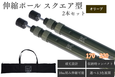FUTURE FOX 伸縮ポール スクエア型 170㎝〜220㎝ オリーブ [FF16-01] // キャンプ アウトドア フューチャーフォックス